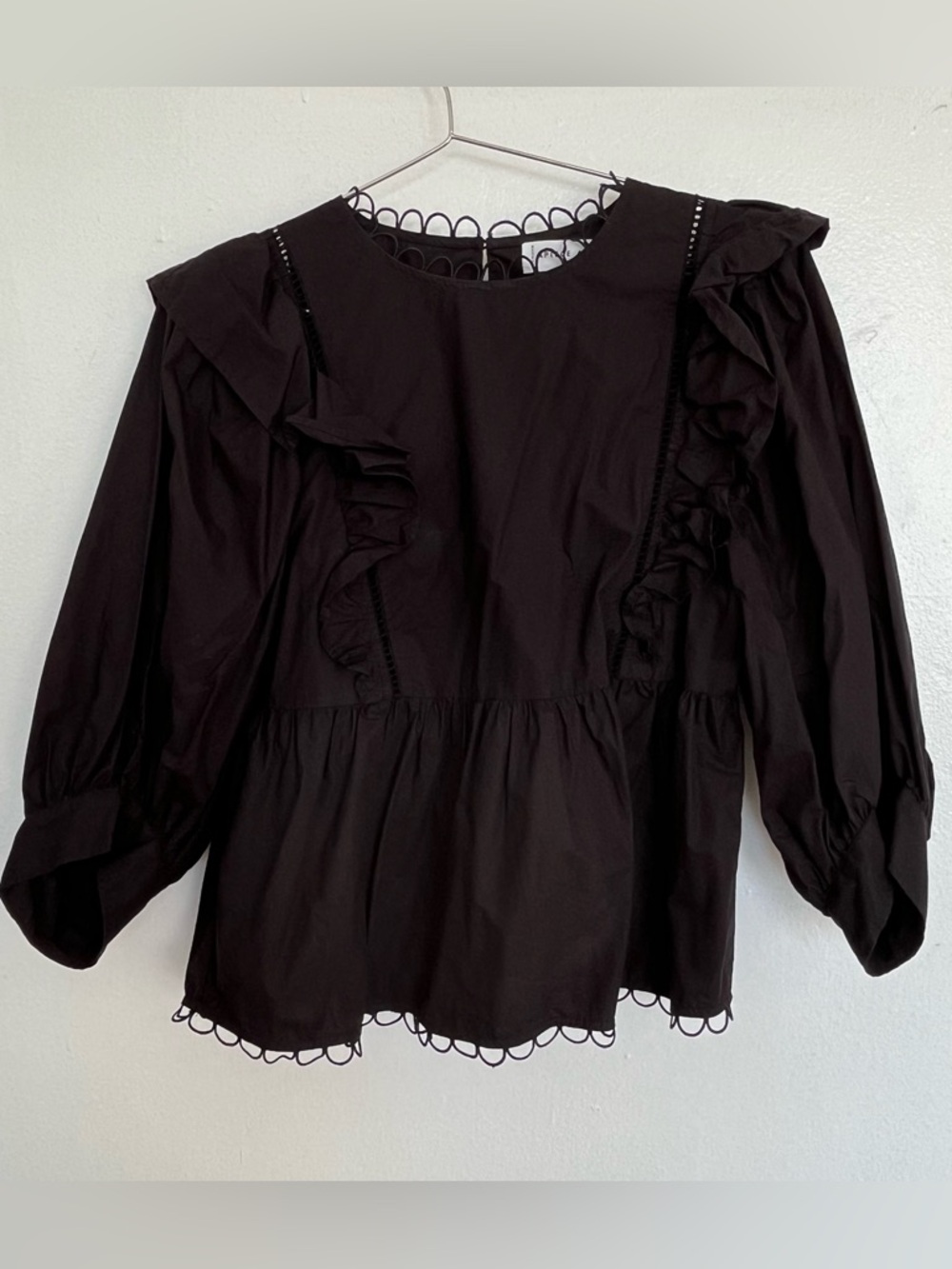 APIECE APART scallop neck ruffle balloon sleeve peplum shirt sz 6